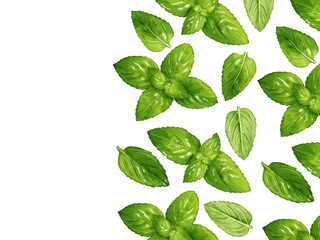 手描き水彩のペパーミントイラスト長方形フレーム・右 © Nyolon