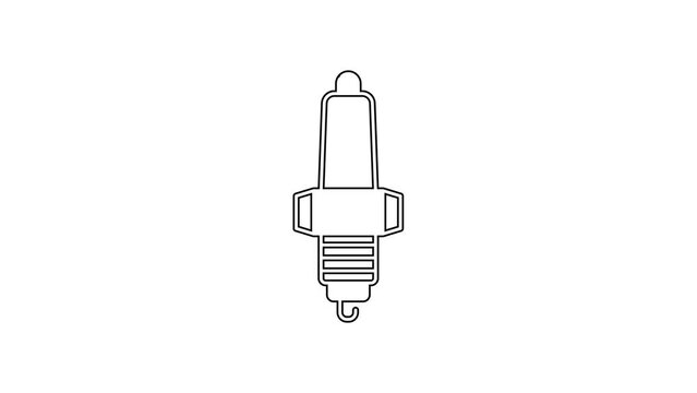 Black line Car spark plug icon isolated on white background. Car electric candle. 4K Video motion graphic animation
