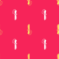 Yellow Knife icon isolated seamless pattern on red background. Army knife. Vector