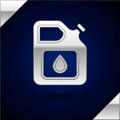 Silver Canister for gasoline icon isolated on dark blue background. Diesel gas icon. Vector