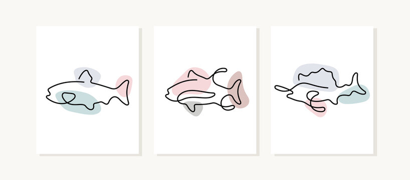 Salt Water Fish One Line Posters.