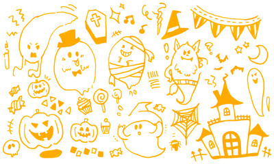 ハロウィンイラストセット_オレンジ