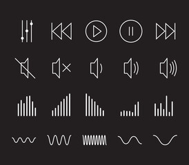Fototapeta premium music player interface icons. flat icons on the theme of music,sound design,music ui logo, sound waves ,sound interference,sound distortion.flat vector design