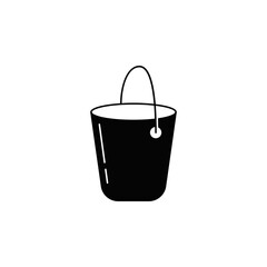 Bucket, pail bucket icon in black flat glyph, filled style isolated on white background