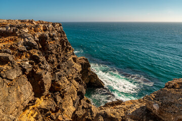 View of the cliffs and waves. Atlantic Ocean. Sagres. Portugal