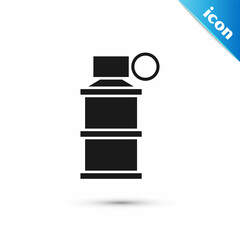 Grey Hand smoke grenade icon isolated on white background. Bomb explosion. Vector