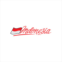 Indonesian writing vector decorated with red flag