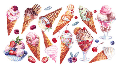  Ice creams. Watercolor illustration