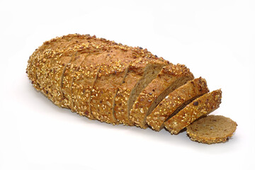 Gluten free bread isolated on white background. Sliced multi grains gluten free bun