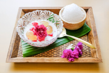 Thai dessert, red rubies in coconut milk or Tub Tim Krob.