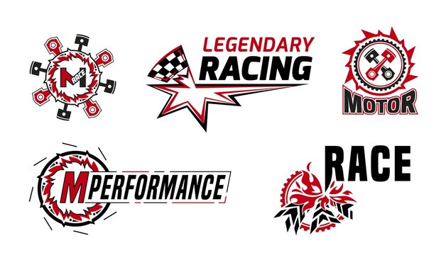 Motorsport event logotypes set. Editable vector collection