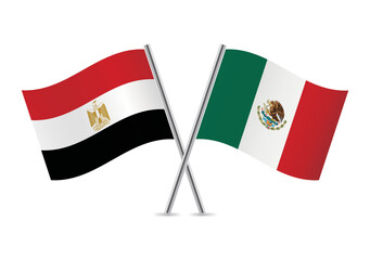Egypt and Mexico crossed flags. Egyptian and Mexican flags on white background. Vector icon set. Vector illustration.