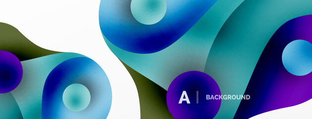 Flowing geometric shapes minimalist abstract background. Round shapes and circles. Wallpaper for concept of AI technology, blockchain, communication, 5G, science, business