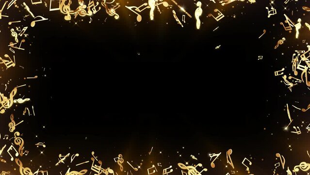 Frame Golden Music Notes Alpha Channel