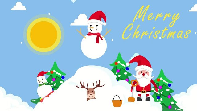Merry Christmas, happy Christmas, snow, Santa clause, present, animation, motion picture, Santa clause delivering presents in the snow	