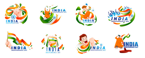 Fototapeta na wymiar Happy independence day Sticker set, logo set, typography set , elements and decoration