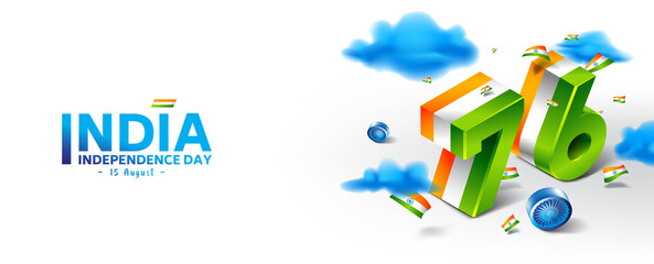 76 th happy independence day of India 15 th august celebration with festive flag use for banner, template, and web - Powered by Adobe
