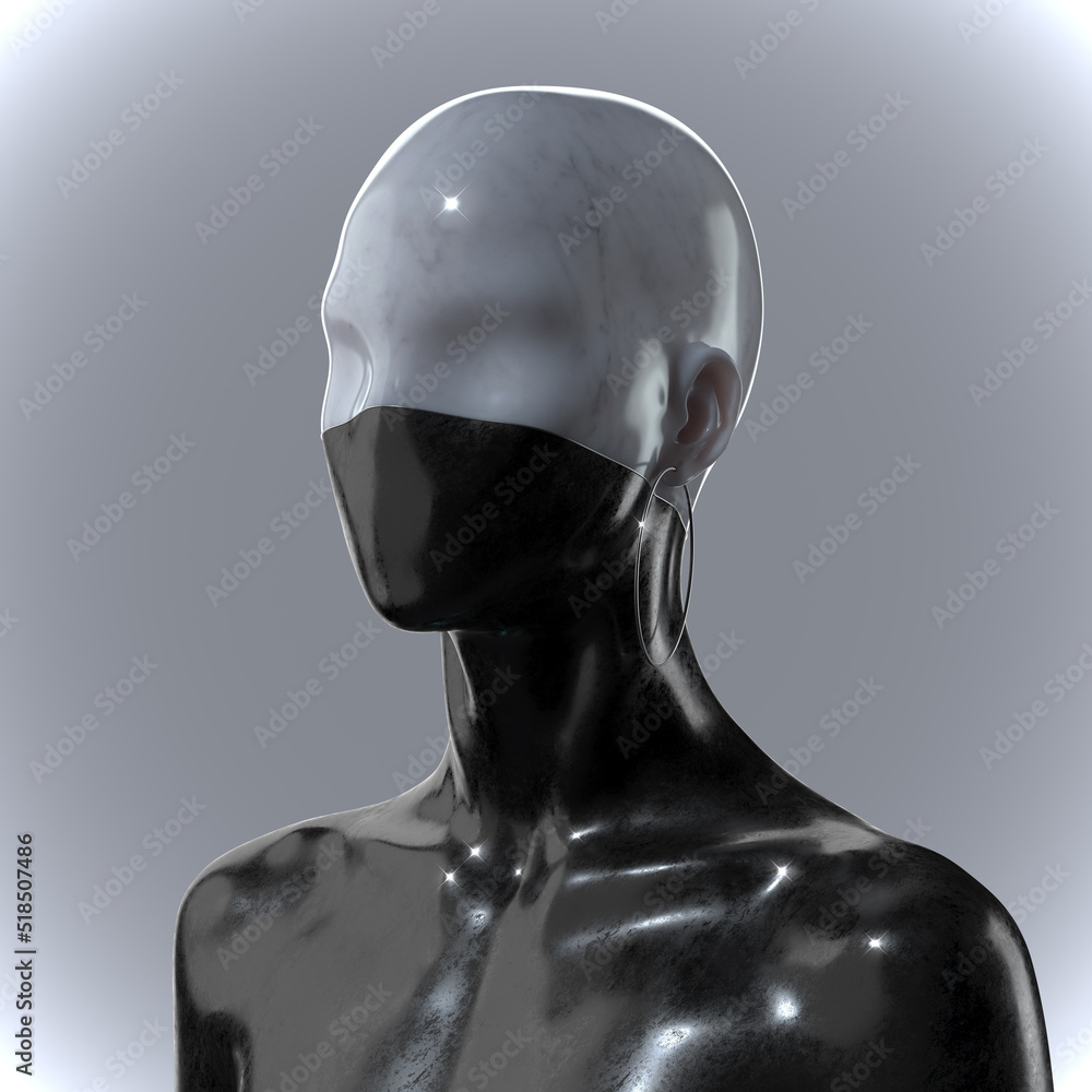 Poster abstract futuristic concept illustration from 3d rendering of a stylish humanoid robot half marble h
