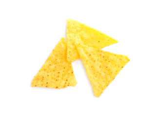 Fototapeta premium Tasty tortilla chips (nachos) on white background, top view