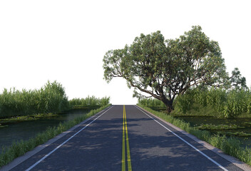 The road through the canal with a white background.