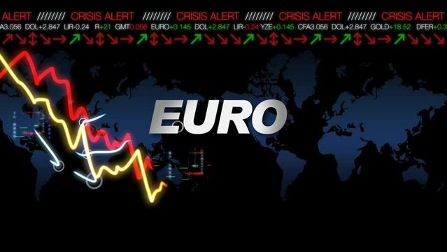 Euro fall crisis europe inflation currency money foreign exchange market graph diagram screen display chart dollar rate economy eurozone blue black