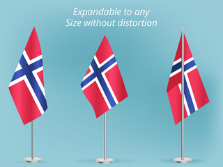 Flag of Norway with silver pole.Set of Norway's national flag