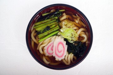 hot ramen on whit background.