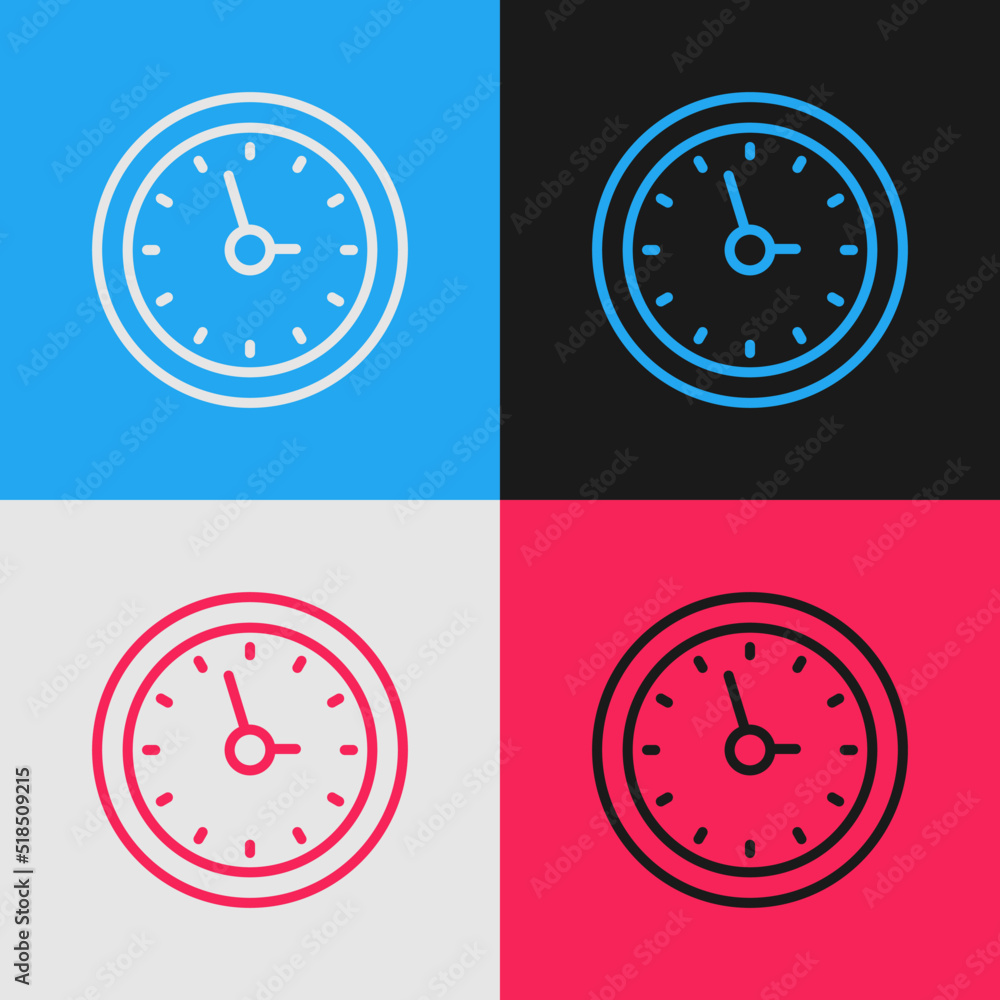 Poster pop art line clock icon isolated on color background. time symbol. vector
