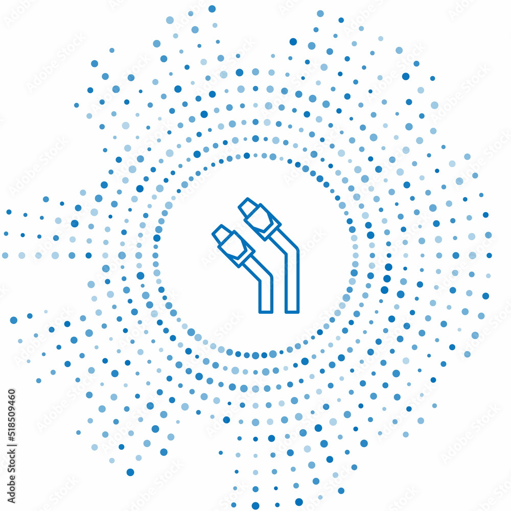 Poster blue line lan cable network internet icon isolated on white background. abstract circle random dots.