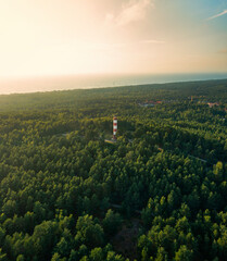 Nida Lighthouse in Lithuania Curonian spit, one the most famous lighthouses in Lithuania located beside seaside town of Nida - obrazy, fototapety, plakaty