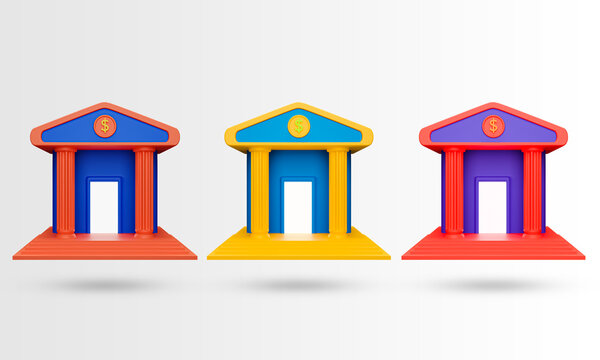 Bank building 3d icon. retro 3d bank icon set. Online banking, finance, bank transactions, bank service. 3d vector icon. Cartoon minimal style. 3d rendered illustration.