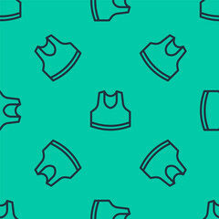 Blue line Undershirt icon isolated seamless pattern on green background. Vector