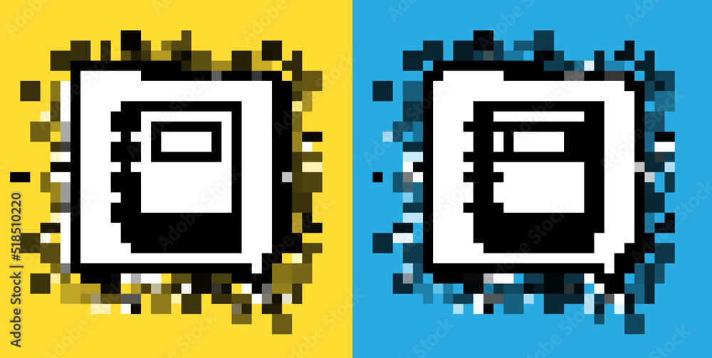 Poster set line notebook icon isolated on yellow and blue background. spiral notepad icon. school notebook.