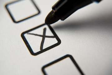Check the box in the checklist with a black marker. Completed and completed task, obligation,...