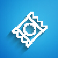 Fototapeta premium White line Condom in package safe sex icon isolated on blue background. Safe love symbol. Contraceptive method for male. Long shadow. Vector