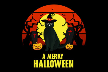 A Merry Halloween Retro Vintage Design Landscape