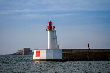 Saint-Malo lighthouse and pier, Brittany, France