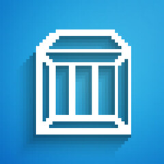 White line Carton cardboard box icon isolated on blue background. Box, package, parcel sign. Delivery and packaging. Long shadow. Vector