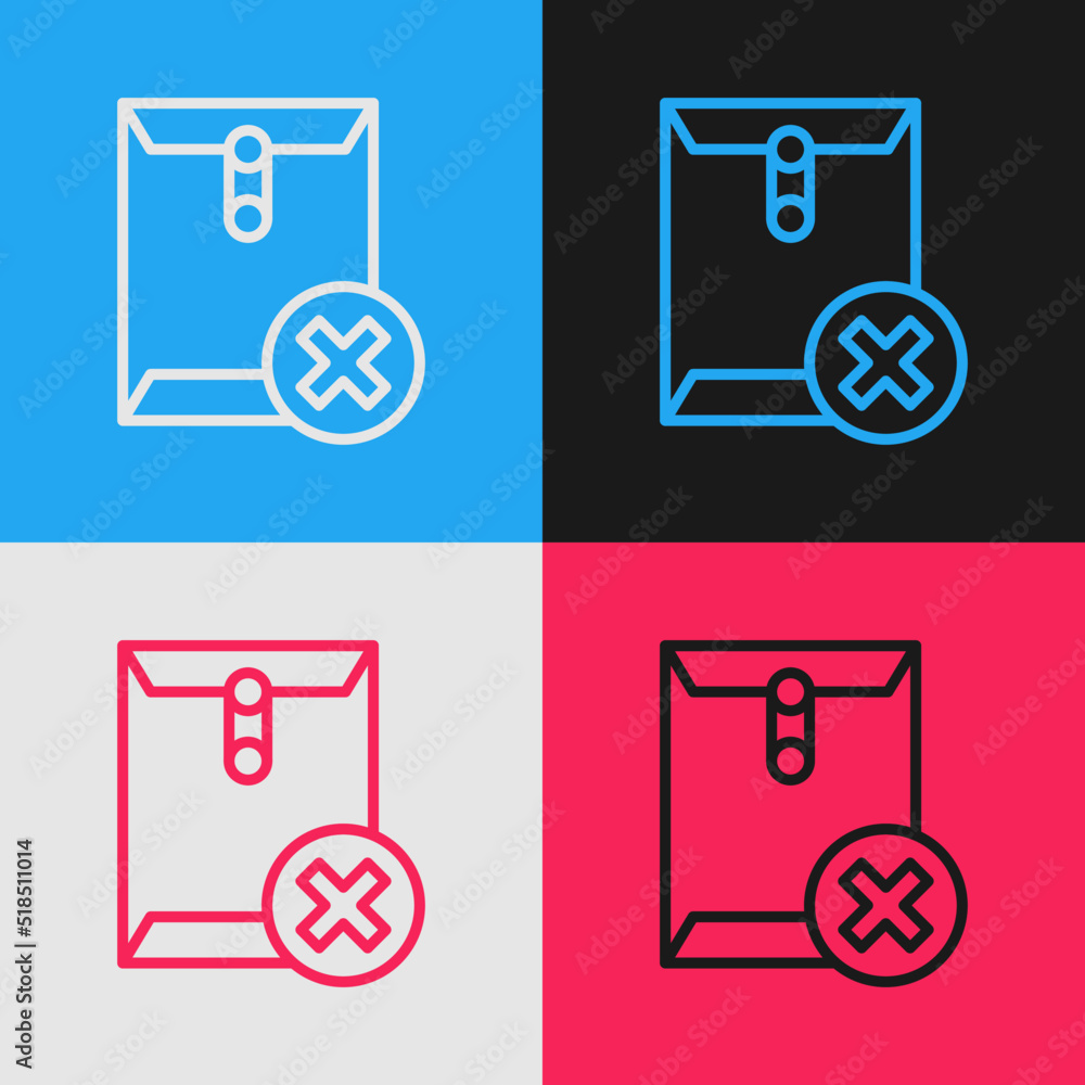 Poster Pop art line Delete envelope icon isolated on color background. Delete or error letter. Cross on message. Rejected mail. Vector
