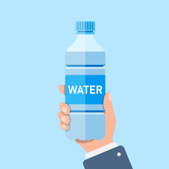 Water bottle in hand icon in flat style. Fitness drink vector illustration on isolated background. Healthy beverage sign business concept.