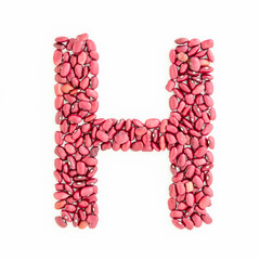Capital letter H from red kidney beans. Beans font. White background. Bright font for menu or food...