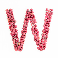 Capital letter W from red kidney beans. Beans font. White background. Bright font for menu or food...