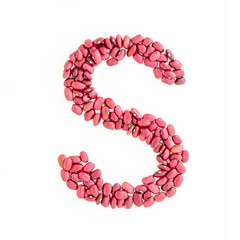 Capital letter S from red kidney beans. Beans font. White background. Bright font for menu or food blog. Lettering design element. Initial cap