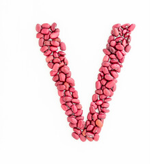 Capital letter V from red kidney beans. Beans font. White background. Bright font for menu or food...