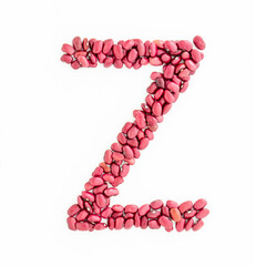Capital letter Z from red kidney beans. Beans font. White background. Bright font for menu or food blog. Lettering design element. Initial cap