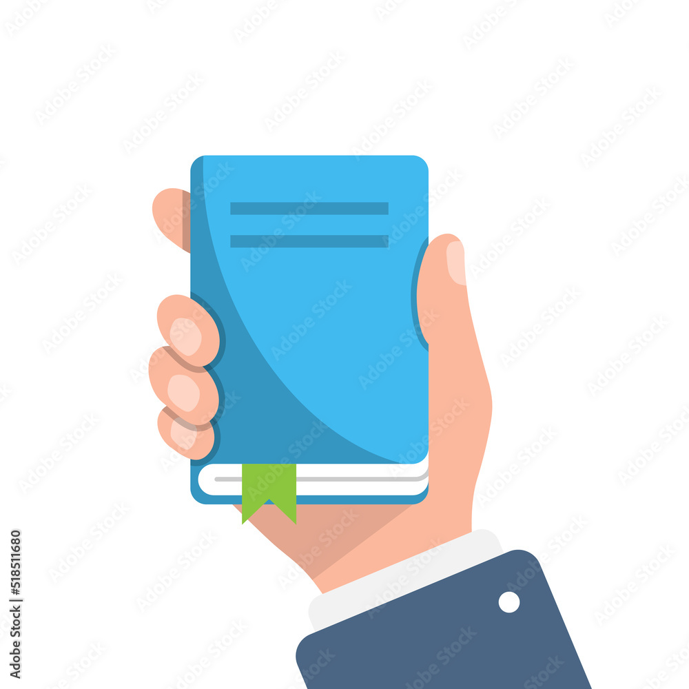 Poster diary in hand illustration in flat style. notebook vector illustration on isolated background. notep
