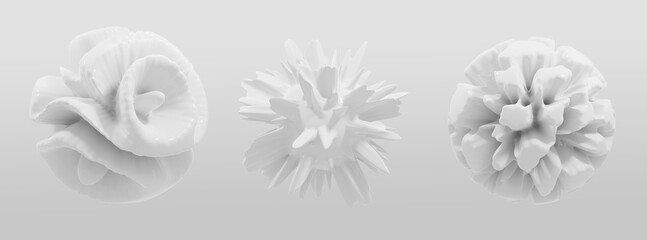 White abstract shapes. Pure clean concept. Minimal style. Glossy smooth ceramic objects. 3D rendering
