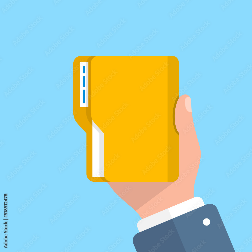 Aufkleber computer folder in hand illustration in flat style. document archive vector illustration on isolated