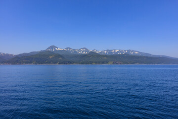 Shiretoko mountain range seen from off Rausu Port
