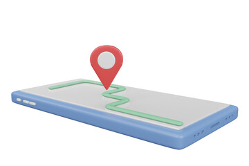 3D  smartphone navigator location pin, mobile phone 3d render illustration